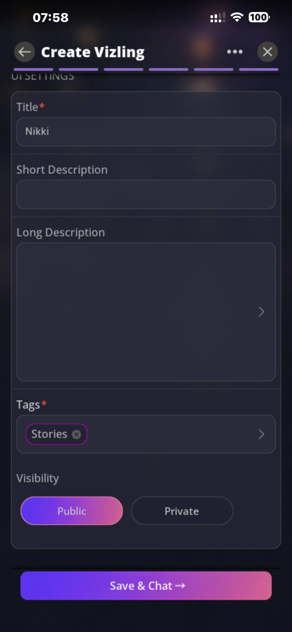 Vizlings publish settings screen