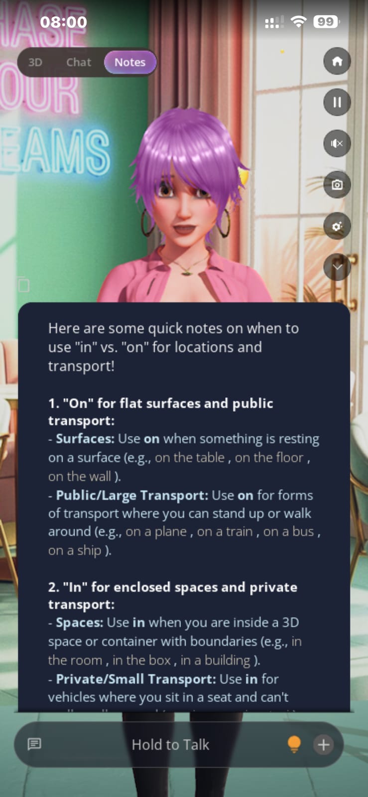 Generated learning notes panel in Vizlings